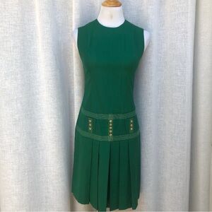 Vintage Liberty Square green sleeveless mini dress with pleat skirt